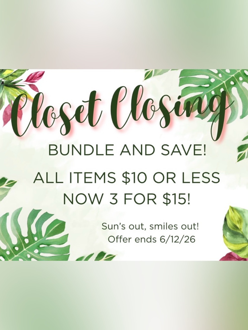 FINAL DAY!! Closet Closing Sale 3 items for $15